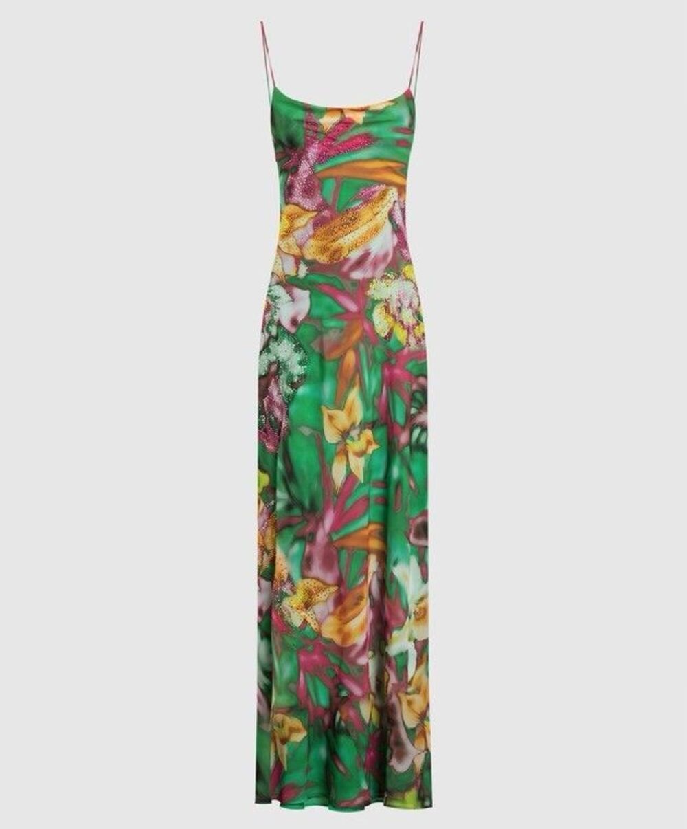 THE ANDAMANE Isabelle Green Dress in Floral Print With Crystals Sz 42 - Picture 3 of 16